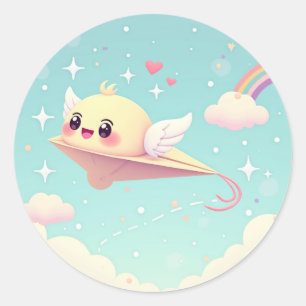 Kawaii Sky Flyer – Cute Paper Aeroplane Friend Classic Round Sticker