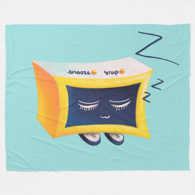 Kawaii Sleeping Alarm Clock Character Fleece Blanket (Front (Horizontal))