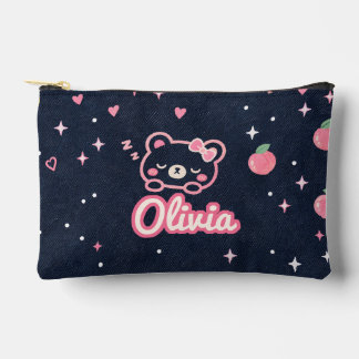 Kawaii Sleeping Bear Custom Name Accessory Pouch