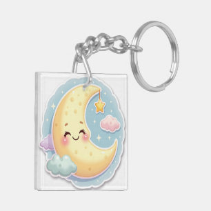 Kawaii Sleepy Moon Keychain