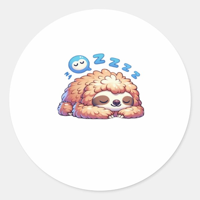 Kawaii Sleepy Sloth Napping Zzz Funny Lazy Animal  Classic Round Sticker (Front)