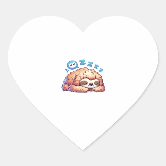 Kawaii Sleepy Sloth Napping Zzz Funny Lazy Animal  Heart Sticker (Front)