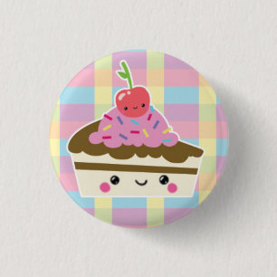 Kawaii Slice of Cake on Colourful Checks 3 Cm Round Badge