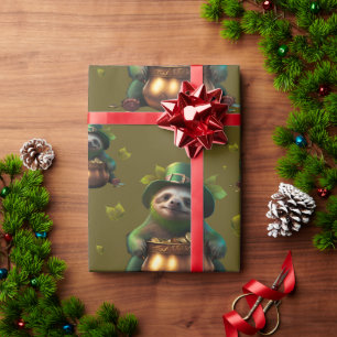Kawaii sloth. Funny Irish Leprechaun. Saint Patric Wrapping Paper