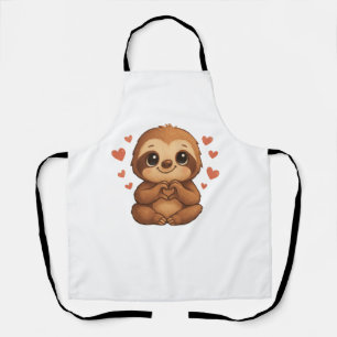 Kawaii Sloth Hearts Cute Sloth Lover Long Sleeve T Apron
