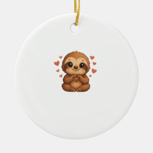Kawaii Sloth Hearts Cute Sloth Lover Long Sleeve T Ceramic Ornament