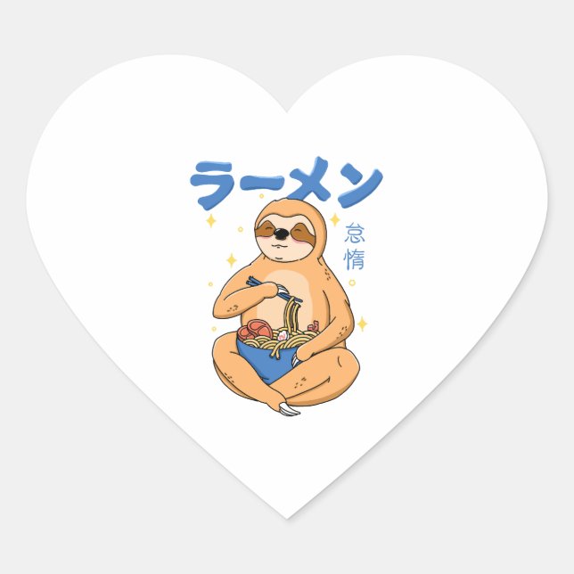 Kawaii Sloth Ramen Heart Sticker (Front)