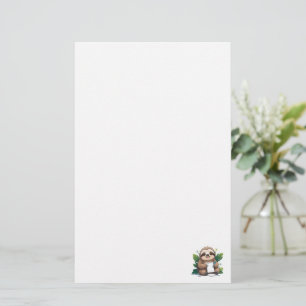 Kawaii Sloth with Pen and Paper