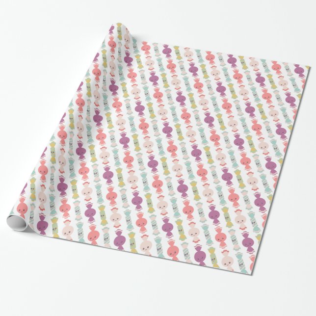 Kawaii Smiling Candy Wrapping Paper (Unrolled)