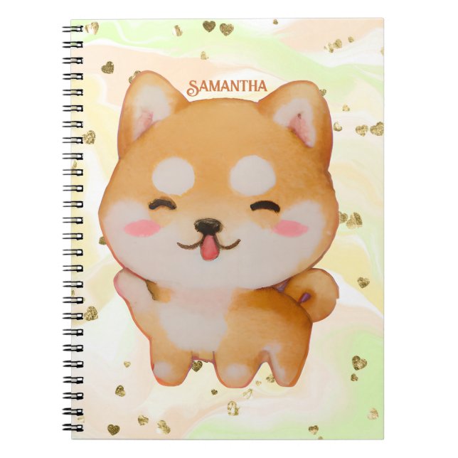 Kawaii Smiling Cartoon-Style Shiba Inu Notebook (Front)