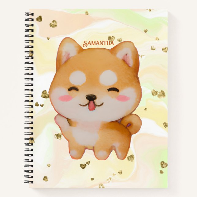 Kawaii Smiling Cartoon-Style Shiba Inu Notebook (Front)