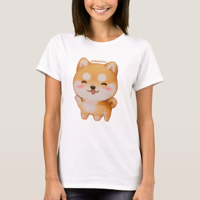 Kawaii Smiling Cartoon-Style Shiba Inu T-Shirt (Front)