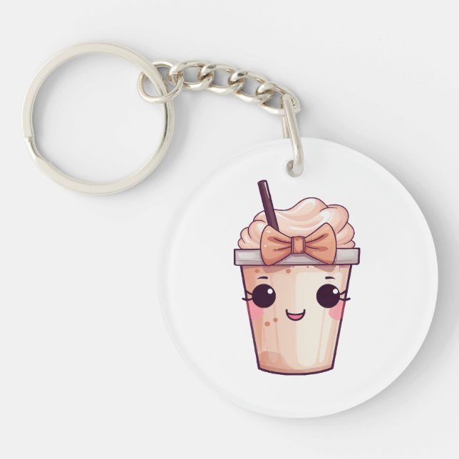 Kawaii Smiling Frappe Key Ring (Front)