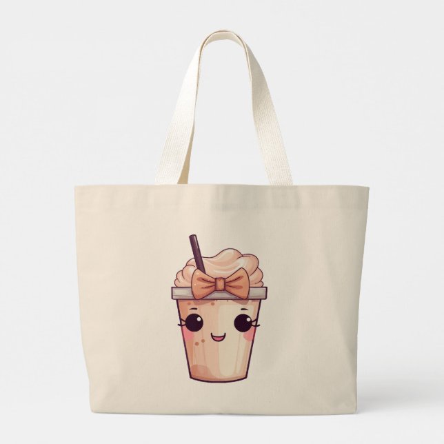 Kawaii Smiling Frappe Large Tote Bag (Back)