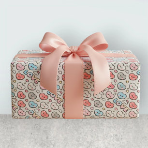 Kawaii Smiling Hearts Gradient LOVE Pattern Wrapping Paper