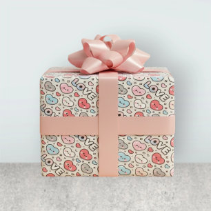 Kawaii Smiling Hearts Love Transparent Pattern Wrapping Paper