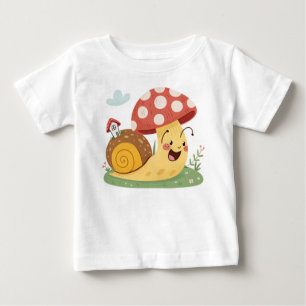 Kawaii Snail with Mushroom House Baby T-Shirt
