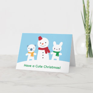 Kawaii Snow Day with Bunny & Bear Christmas Card