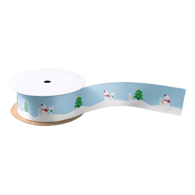 Kawaii Snow Day with Bunny & Bear Christmas Satin Ribbon (Spool)