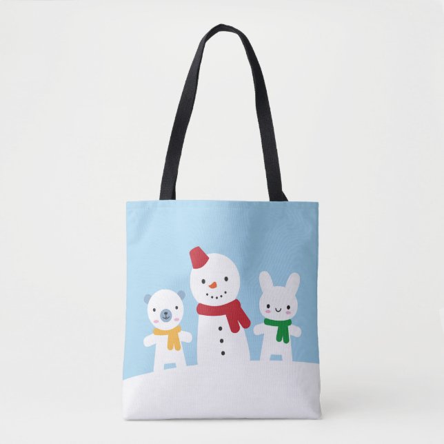 Kawaii Snow Day with Bunny & Bear Tote Bag (Front)