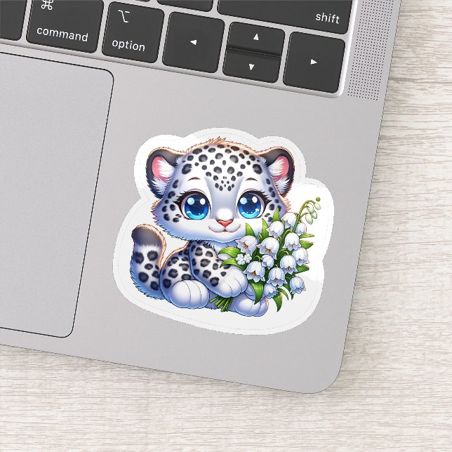 Kawaii Snow Leopard Big Cat Anime Stickers (Detail)