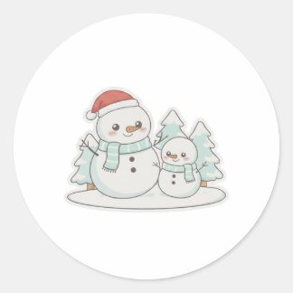 Kawaii Snowman Family Cute Christmas T-Shirt  Classic Round Sticker