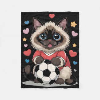 Kawaii Soccer Cat Just Girl Who Loves Birman Winni Fleece Blanket