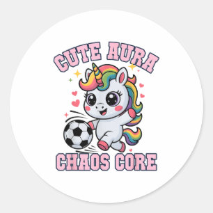 Kawaii Soccer Unicorn Cute Aura Chaos Core Score P Classic Round Sticker
