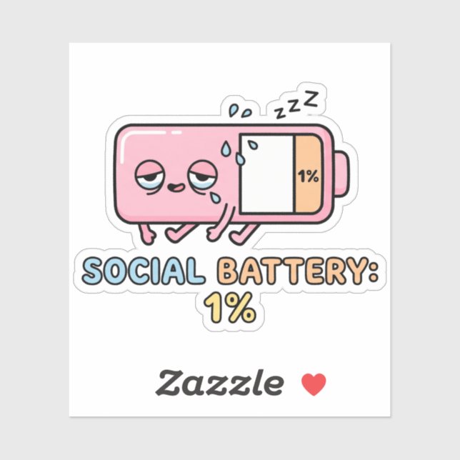 Kawaii Social Battery 1% Funny Introvert Energy  (Sheet)