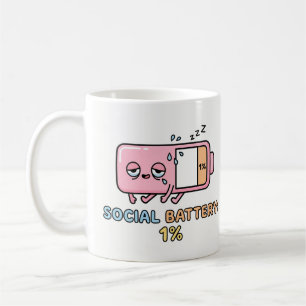 Kawaii Social Battery 1% Funny Introvert Energy Coffee Mug