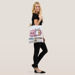 Kawaii Social Battery 1% Funny Introvert Energy Tote Bag