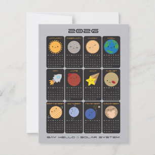 Kawaii Solar System 2026 Calendar Postcard