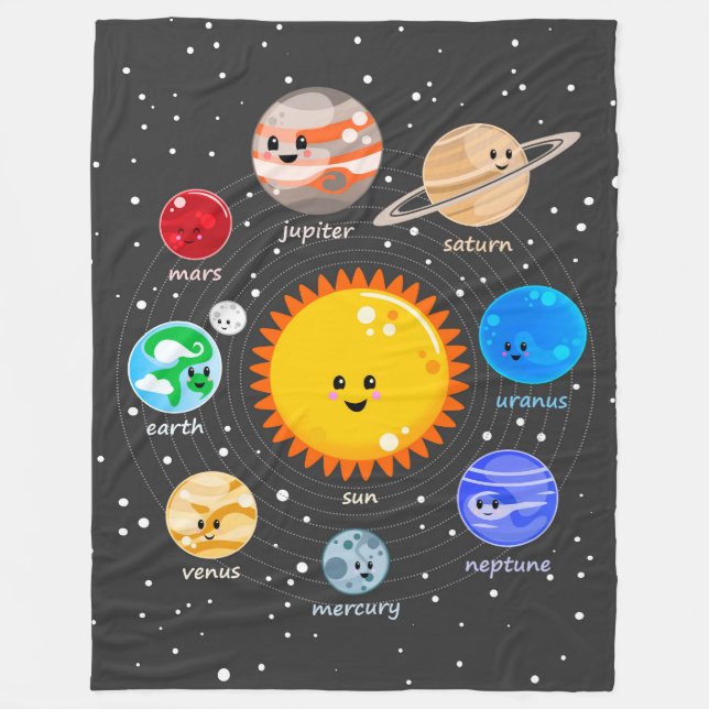Kawaii Solar System fleece blanket (Front)