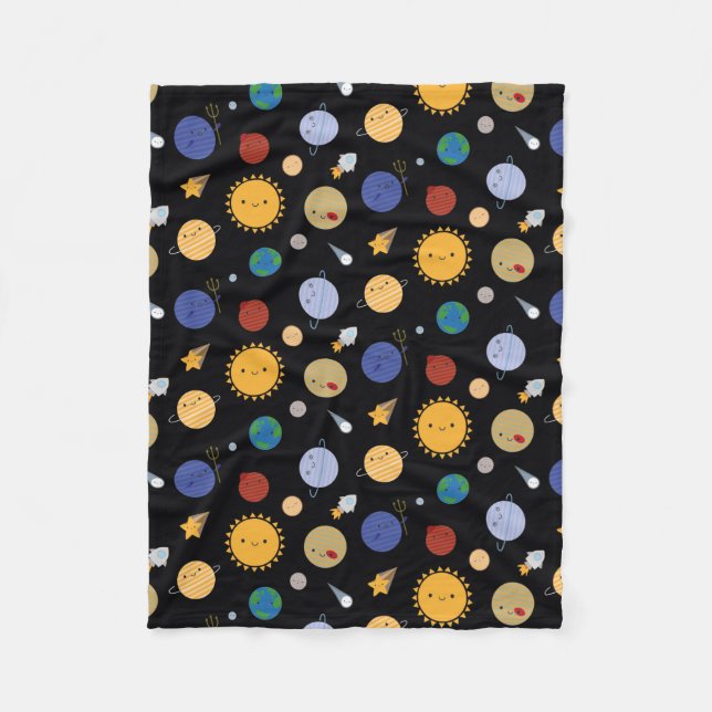 Kawaii Solar System Fleece Blanket (Front)