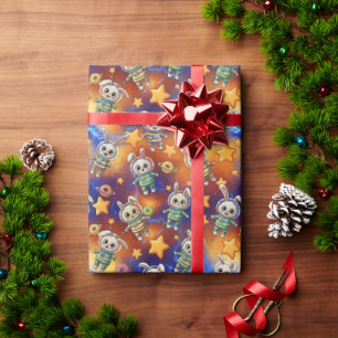Kawaii Space Bunnies & Donuts Galactic Pattern Wrapping Paper