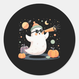 Kawaii Space Ghost Telescope Spooky Halloween Pump Classic Round Sticker