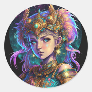 Kawaii Space Warrior Girl Classic Round Sticker
