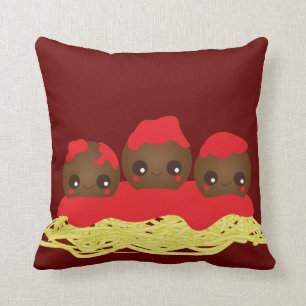 Kawaii Spaghetti & Meatballs  Throw Pillow