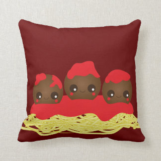 Kawaii Spaghetti & Meatballs  Throw Pillow