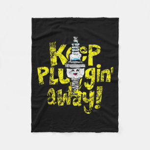 Kawaii Spark Plug Keep Pluggin Away Motivational R Fleece Blanket