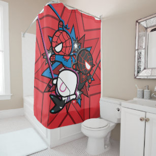 Kawaii Spider-Man, Ghost-Spider, & Miles Morales Shower Curtain