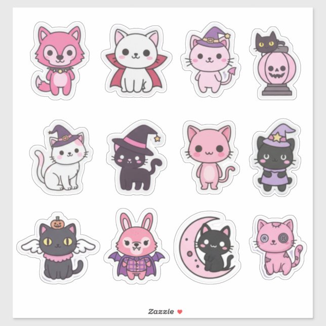 Kawaii Spooky Cat Sticker Pack (Sheet)