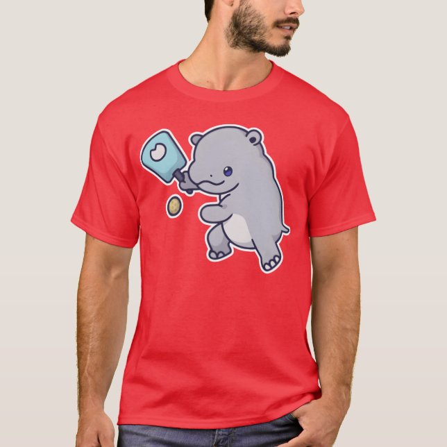 Kawaii Sports Pickleball Hippo retro T-Shirt (Front)