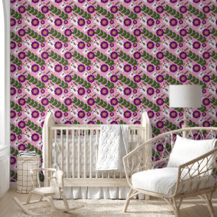 Kawaii Spring Bunny: Vibrant Purple Floral Maximal Wallpaper