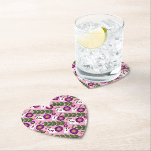 Kawaii Spring Bunny: Vibrant Purple Floral Paper Coaster
