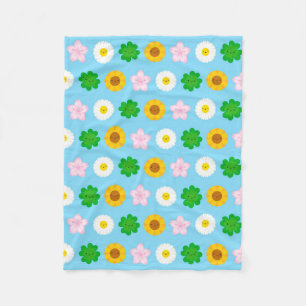 Kawaii Spring Flowers (Blue) Fleece Blanket