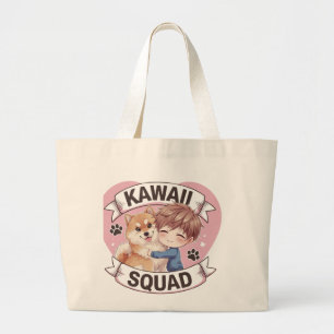 Kawaii Squad Shiba Inu Dog Lover Chibi Art Anime Large Tote Bag