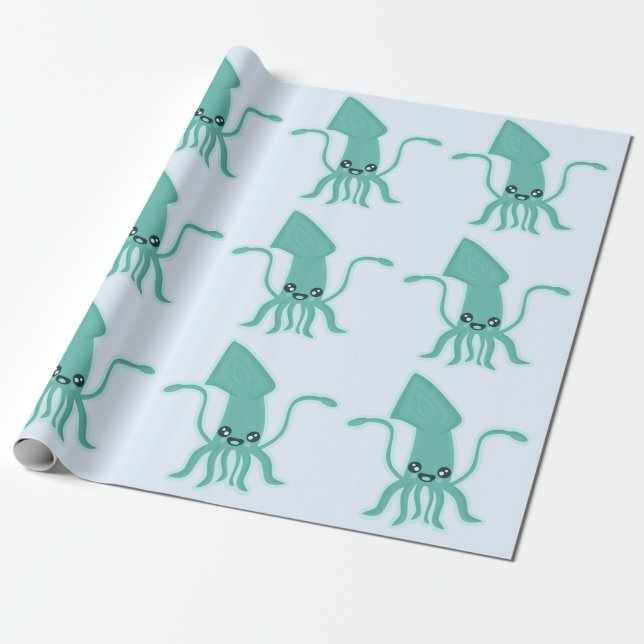 Kawaii Squid Wrapping Paper (Unrolled)