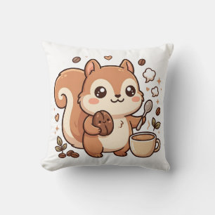 Kawaii Squirrel Coffee Throw Pillow