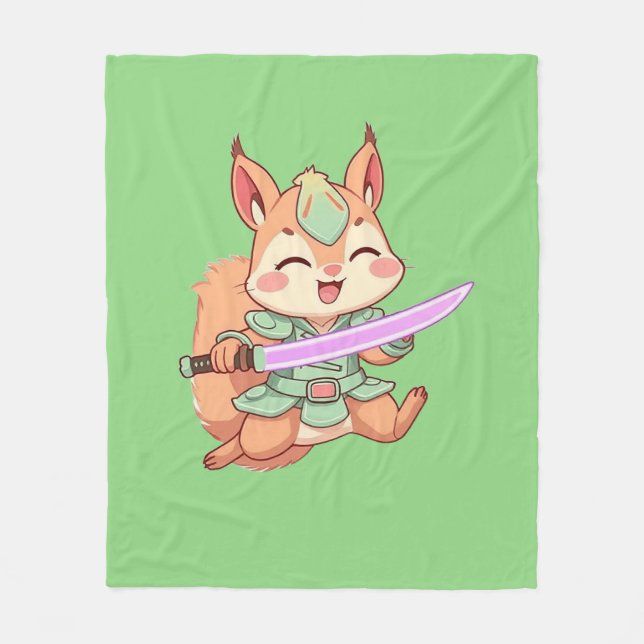 Kawaii Squirrel Samurai. Fleece Blanket (Front)